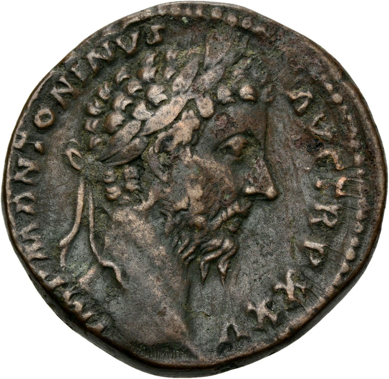 RIC III Marcus Aurelius 1017 Marcus Aurelius obverse — Head of Marcus Aurelius, laureate, right