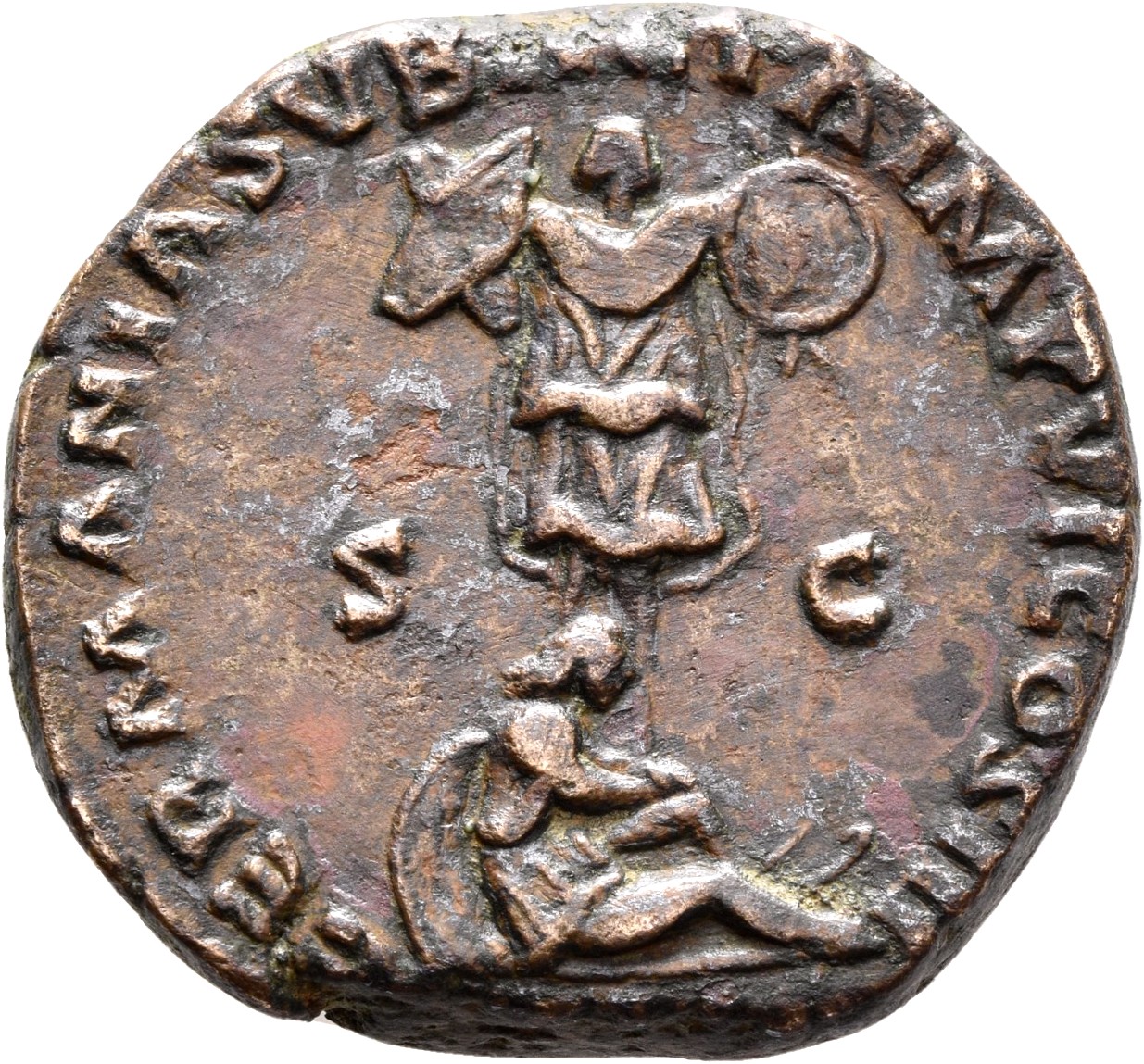 RIC III Marcus Aurelius 1027 Marcus Aurelius reverse, Germania, draped, head bowed, seated right on ground at foot of trop...