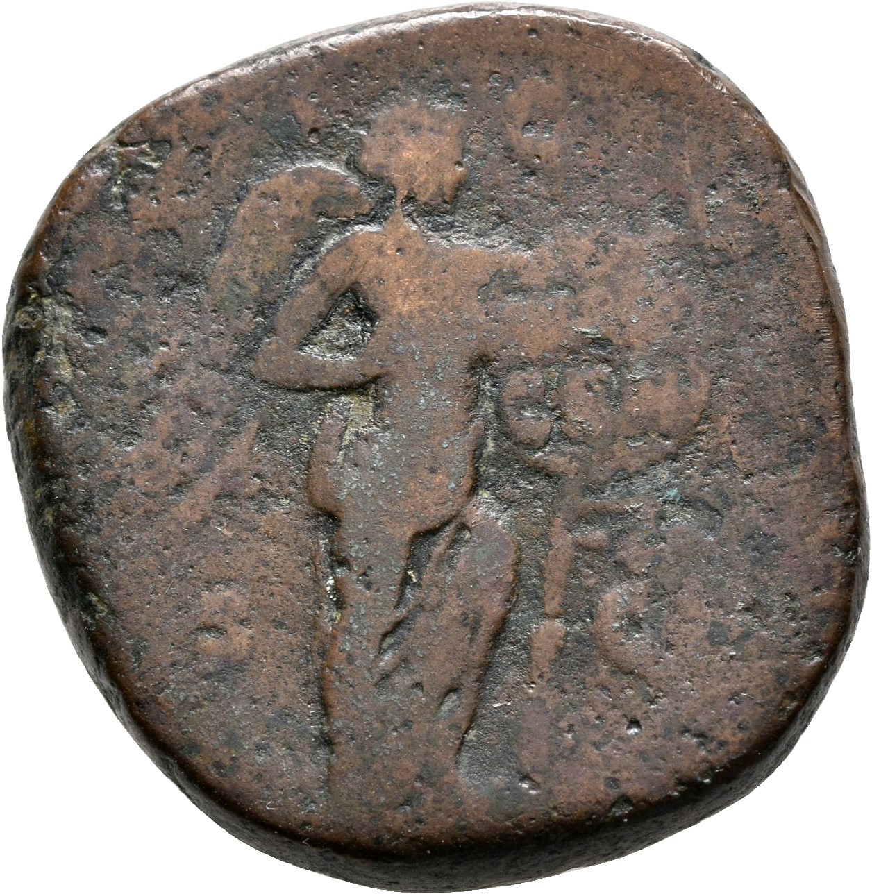 RIC III Marcus Aurelius 1029 Marcus Aurelius reverse, Victory, winged, naked to waist, standing right, placing with left h...