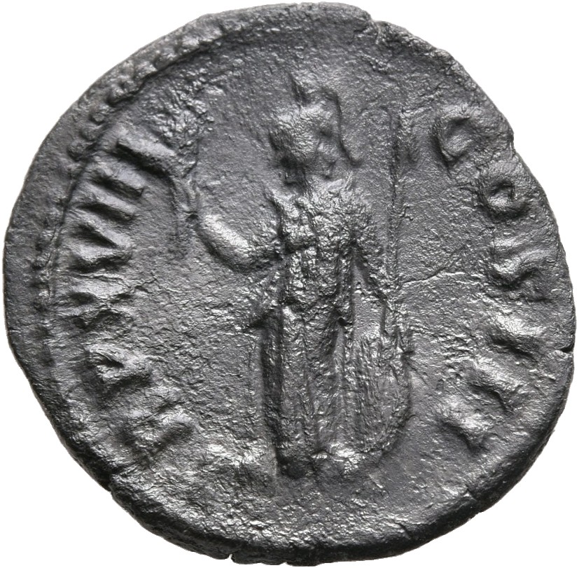 RIC III Marcus Aurelius 103 Marcus Aurelius reverse, Minerva, helmeted, draped, standing left, holding up olive-branch in ...