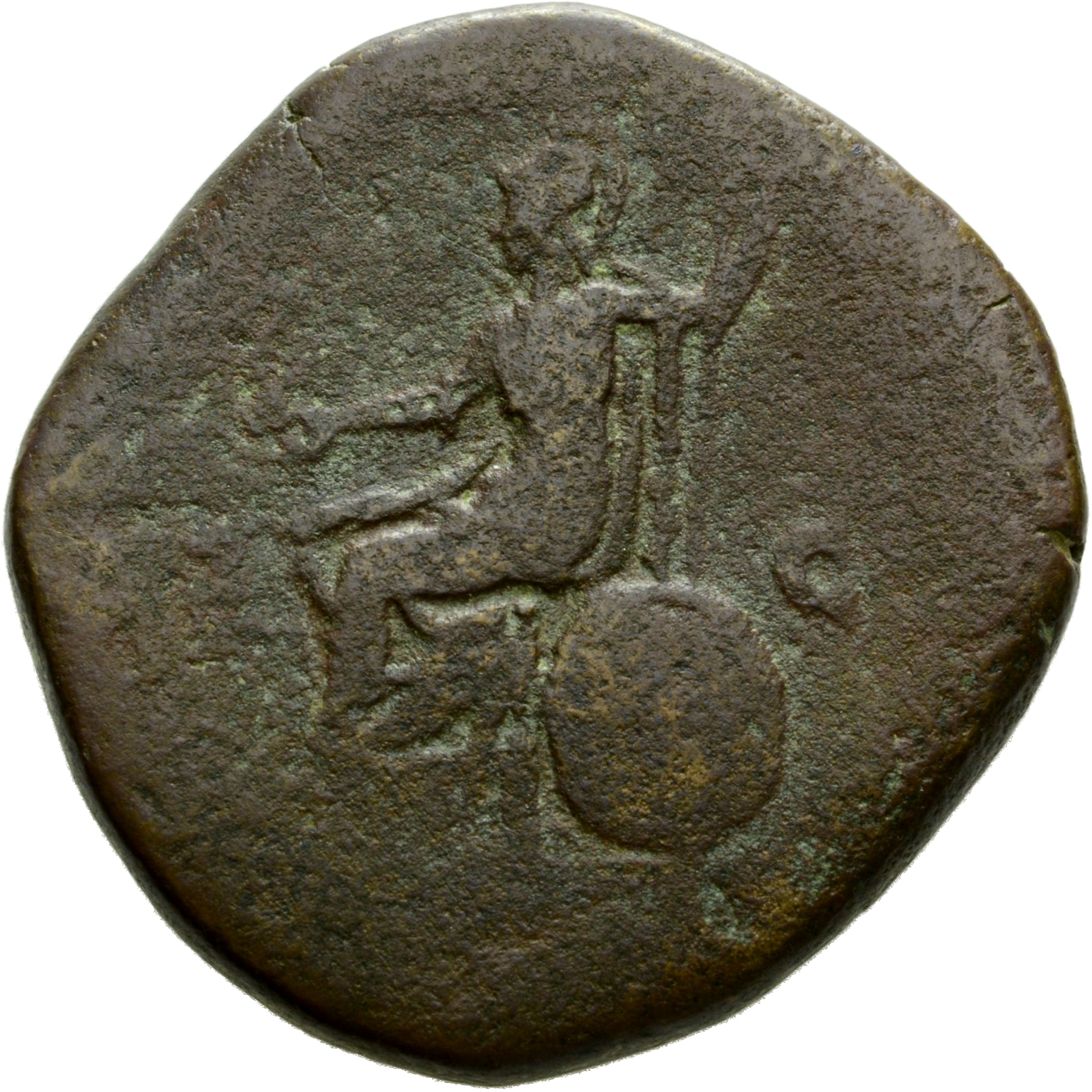 RIC III Marcus Aurelius 1033 Marcus Aurelius reverse, Roma, helmeted, draped, seated left, holding Victory in extended rig...