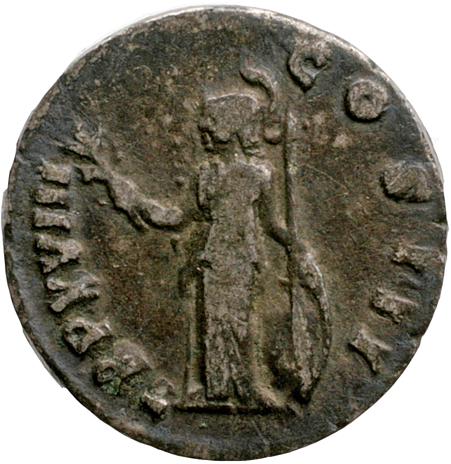 RIC III Marcus Aurelius 104 Marcus Aurelius reverse, Minerva, helmeted, draped, standing left, holding up olive-branch in ...