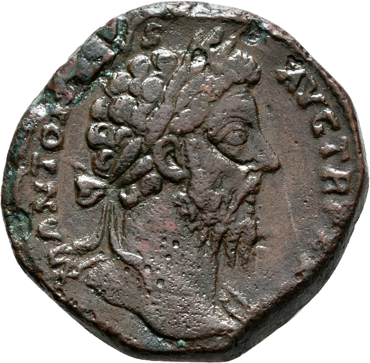 RIC III Marcus Aurelius 1058 Marcus Aurelius obverse, Head of Marcus Aurelius, laureate, right