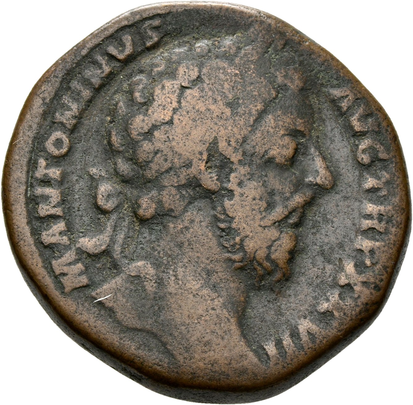 RIC III Marcus Aurelius 1058 Marcus Aurelius obverse — Head of Marcus Aurelius, laureate, right