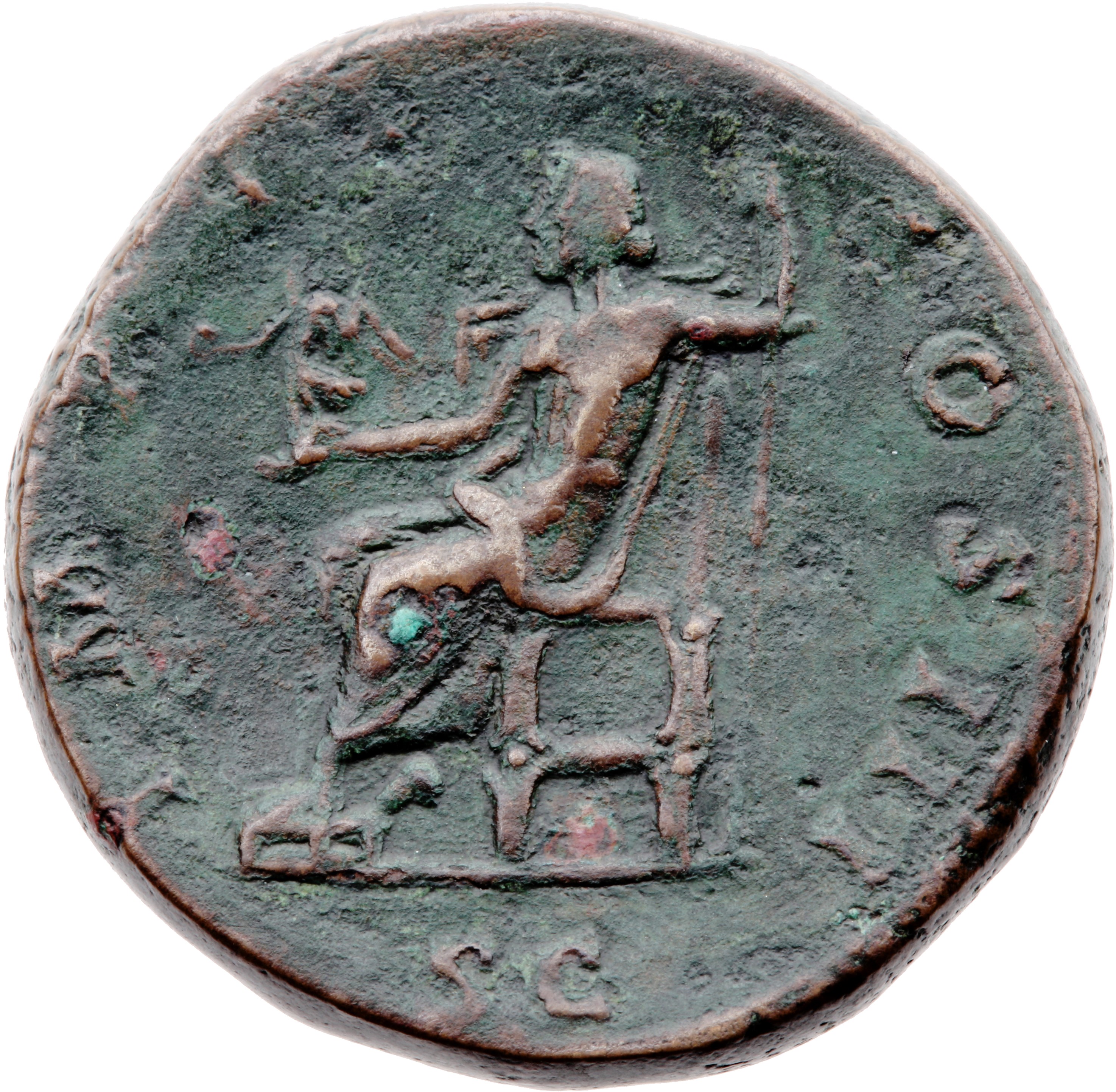 RIC III Marcus Aurelius 1063 Marcus Aurelius reverse, Jupiter, naked to waist, seated left on throne, holding Victory, sta...