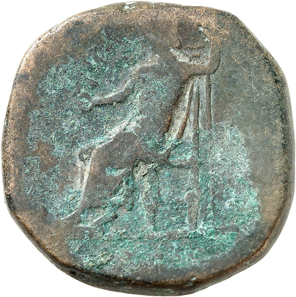 RIC III Marcus Aurelius 1064 Marcus Aurelius reverse, Jupiter, naked to waist, seated left on throne, holding Victory, sta...