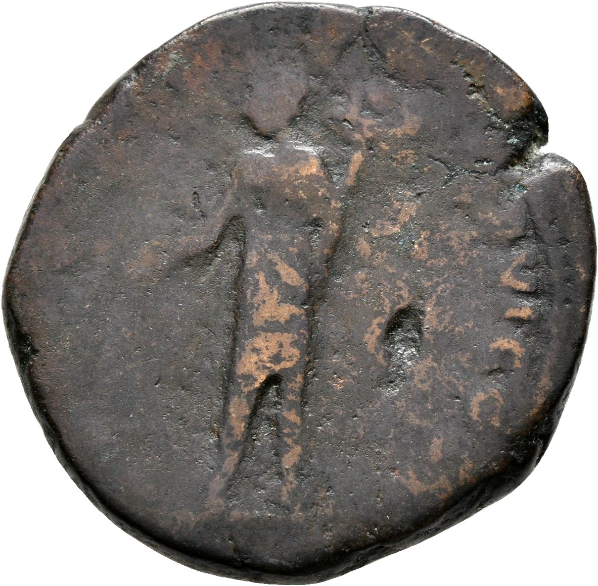 RIC III Marcus Aurelius 1072 Marcus Aurelius reverse, Mercury, wearing petasus and short robe, standing left, holding purs...