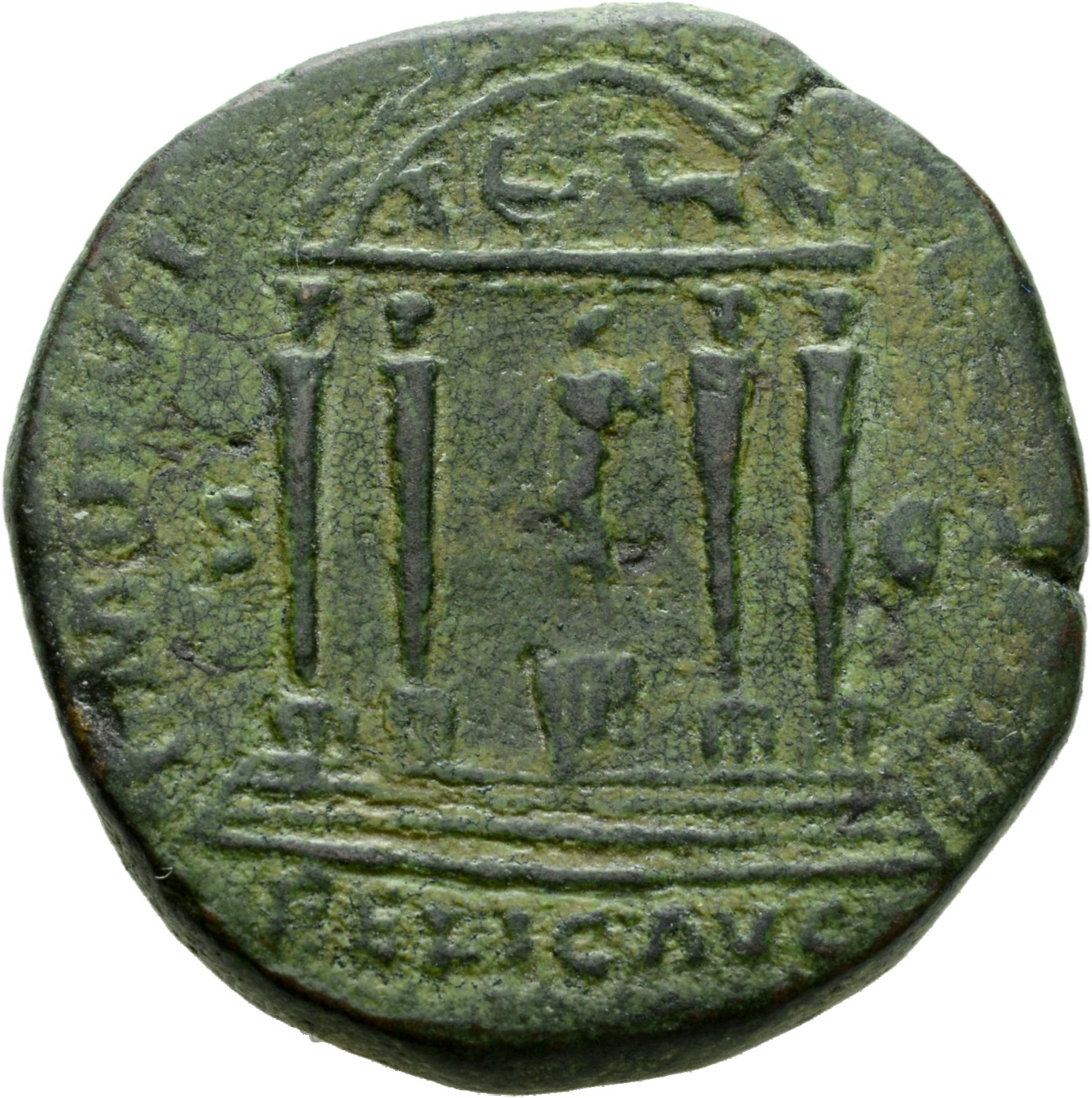 RIC III Marcus Aurelius 1075 Marcus Aurelius reverse, Statue of Mercury, wearing petasus and short robe, standing front, h...