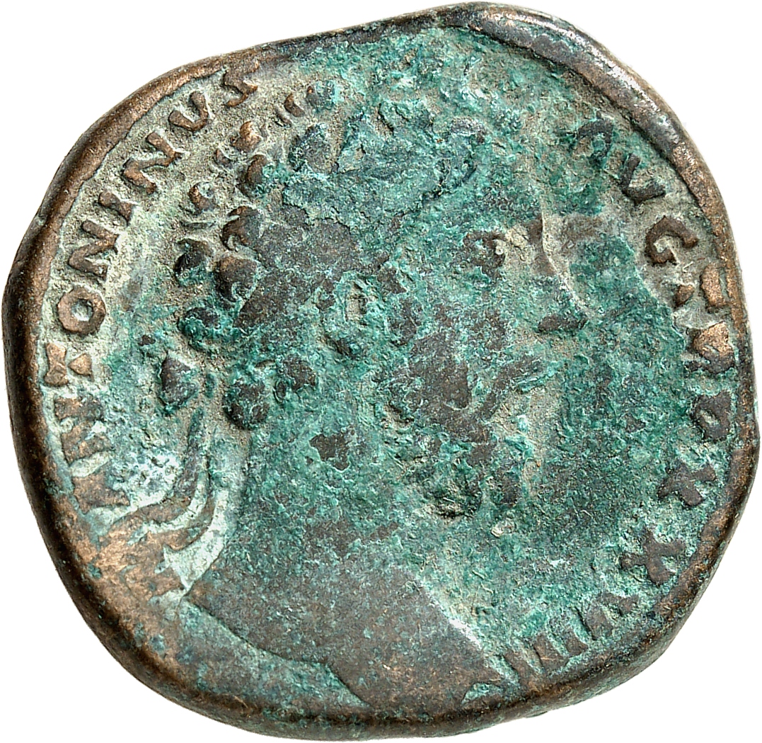 RIC III Marcus Aurelius 1096 Marcus Aurelius obverse, Head of Marcus Aurelius, laureate, right