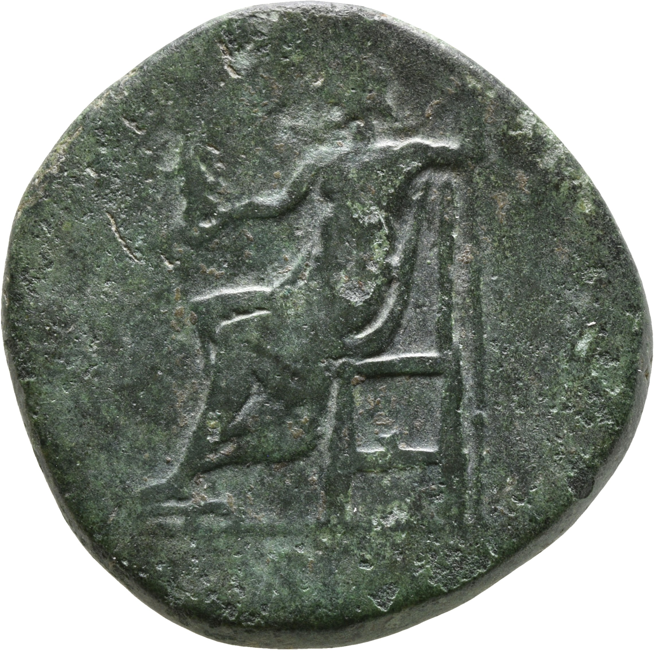 RIC III Marcus Aurelius 1096 Marcus Aurelius reverse, Jupiter, naked to waist, seated left on throne, holding Victory, sta...