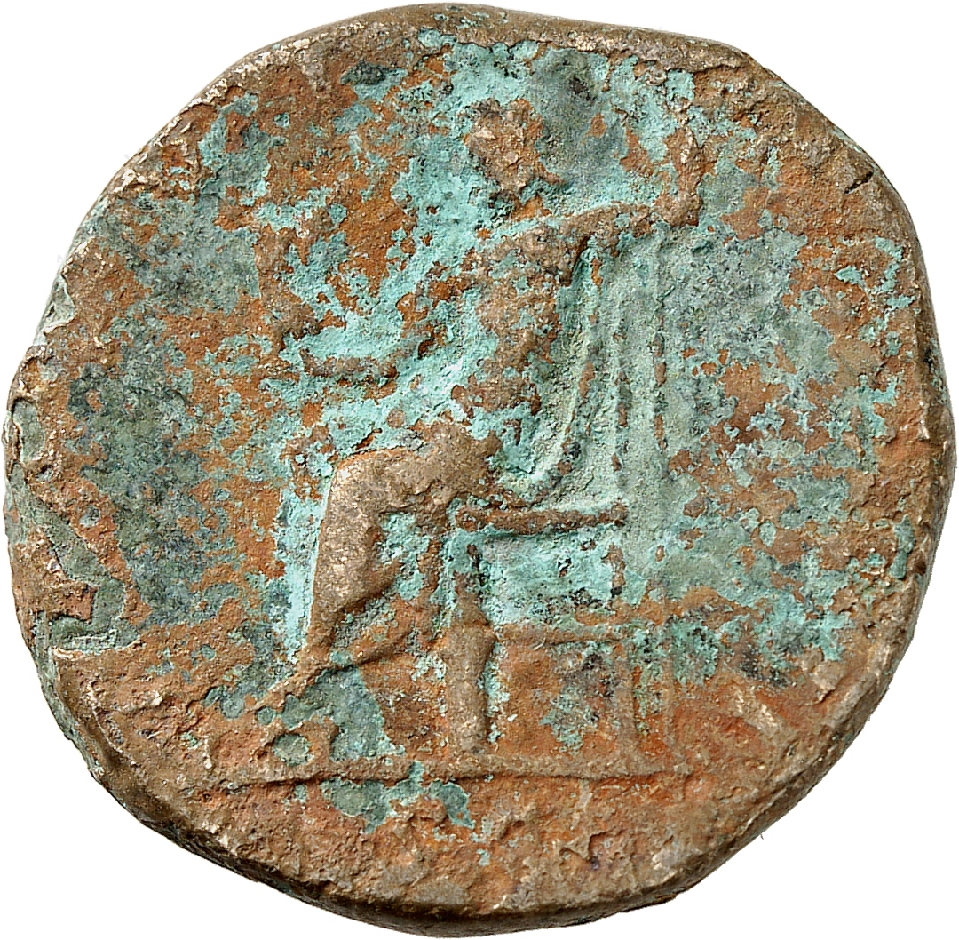 RIC III Marcus Aurelius 1097 Marcus Aurelius reverse, Jupiter, naked to waist, seated left on throne, holding Victory, sta...