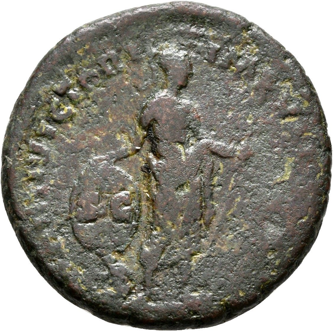 RIC III Marcus Aurelius 1106 Marcus Aurelius reverse, Mars, helmeted, half-draped, standing right, setting with right hand...