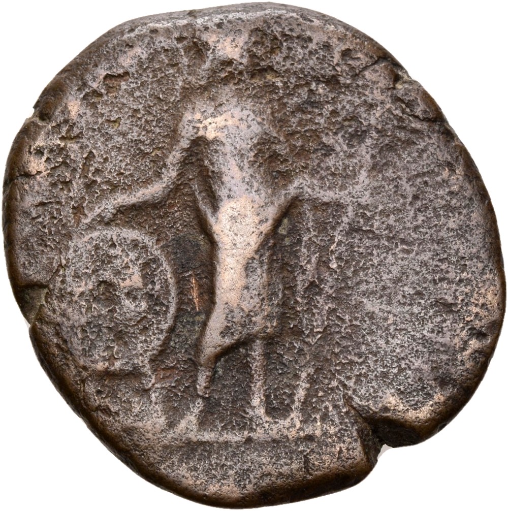RIC III Marcus Aurelius 1106 Marcus Aurelius reverse — Mars, helmeted, half-draped, standing right, setting with right han...