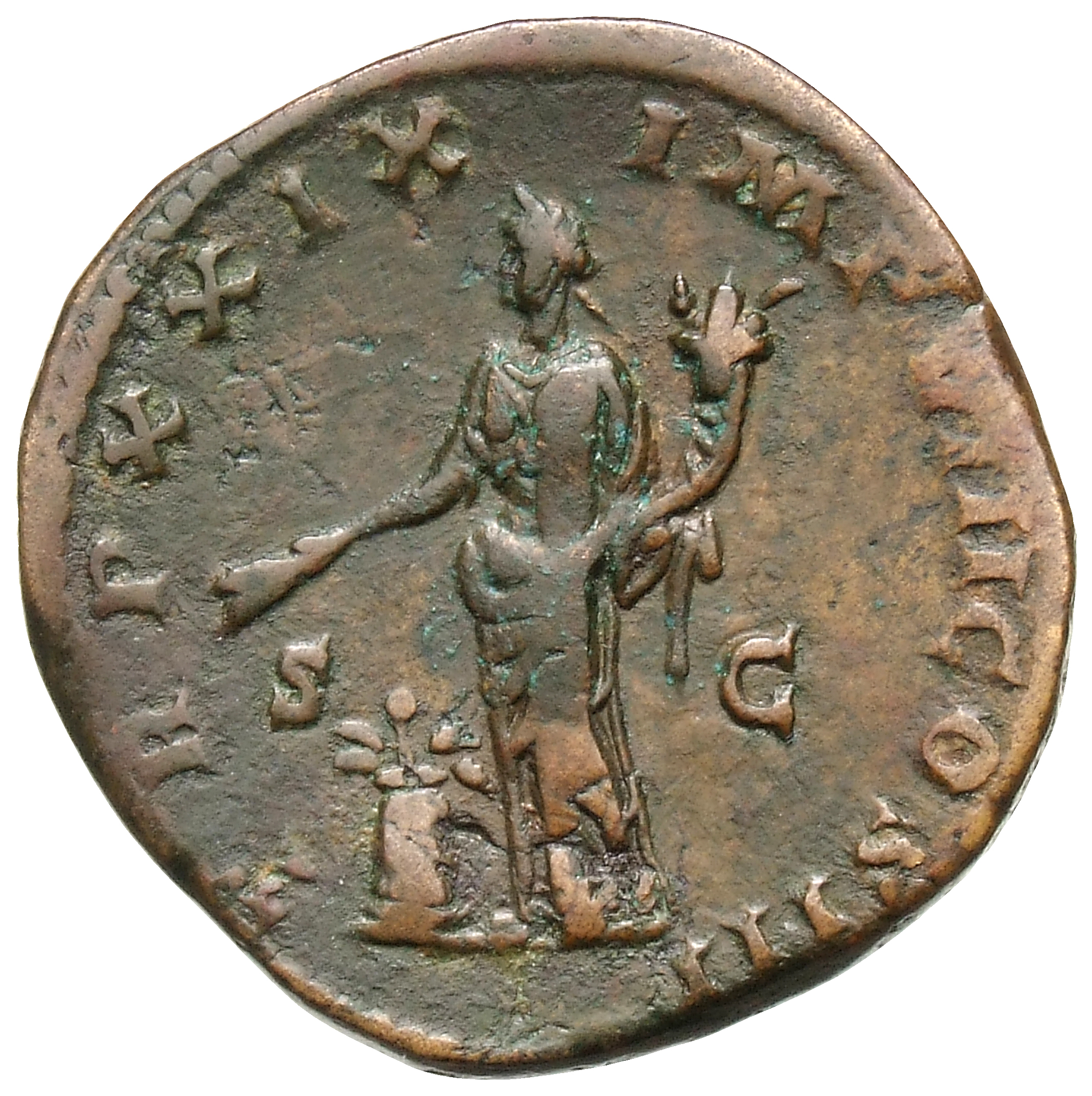RIC III Marcus Aurelius 1154 Marcus Aurelius reverse, Annona, draped, standing left, holding corn-ears in right hand and c...