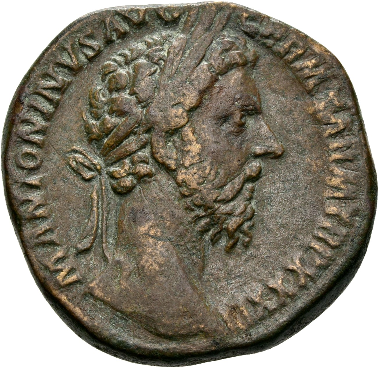 RIC III Marcus Aurelius 1160 Marcus Aurelius obverse, Head of Marcus Aurelius, laureate, right