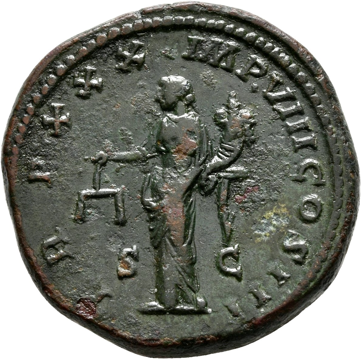 RIC III Marcus Aurelius 1173 Marcus Aurelius reverse, Aequitas, draped, standing left, holding scales in right hand and co...
