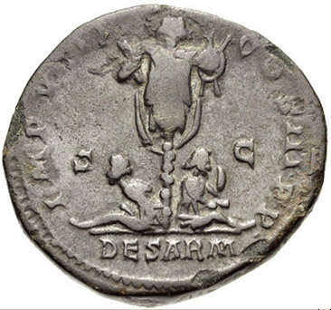 RIC III Marcus Aurelius 1188 Marcus Aurelius reverse, Trophy at base of which, Sarmatian, hands bound behind back, seated ...