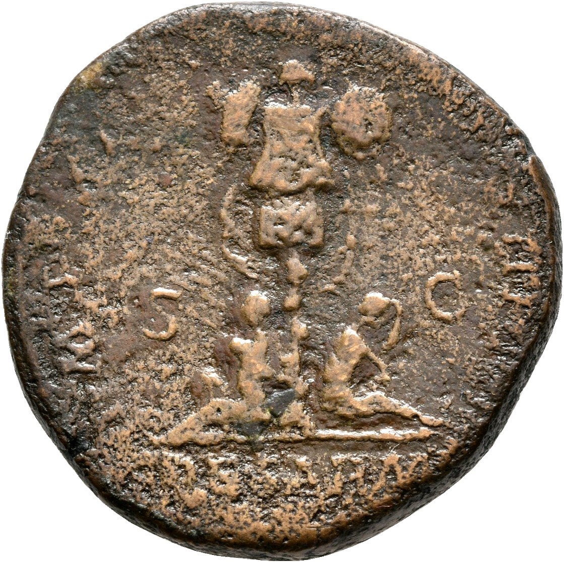 RIC III Marcus Aurelius 1189 Marcus Aurelius reverse, Trophy at base of which, Sarmatian, hands bound behind back, seated ...