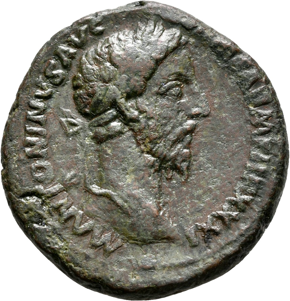 RIC III Marcus Aurelius 1195 Marcus Aurelius obverse, Head of Marcus Aurelius, laureate, right