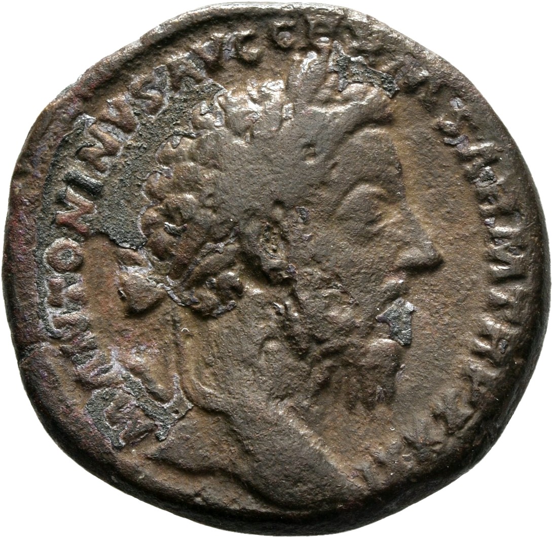 RIC III Marcus Aurelius 1195 Marcus Aurelius obverse, Head of Marcus Aurelius, laureate, right