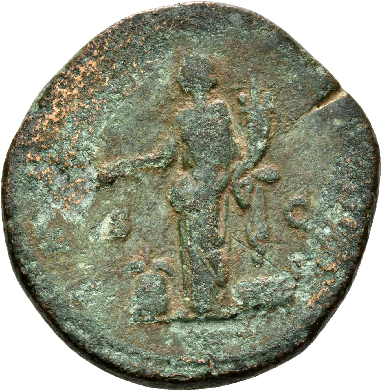 RIC III Marcus Aurelius 1218 Marcus Aurelius reverse, Annona, draped, standing left between modius to left and ship to rig...