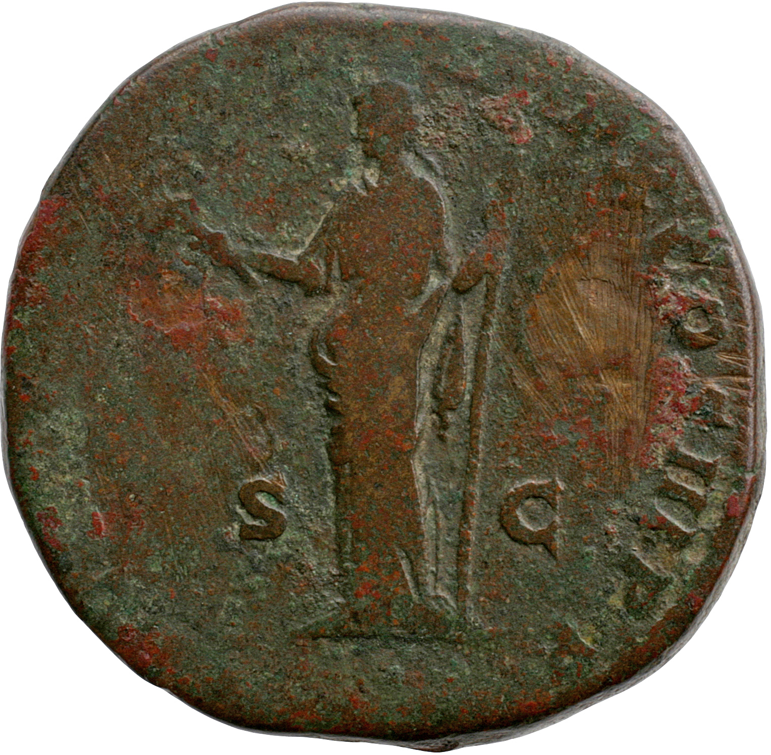 RIC III Marcus Aurelius 1239 Marcus Aurelius reverse, Felicitas, draped, standing left, holding caduceus in right hand and...