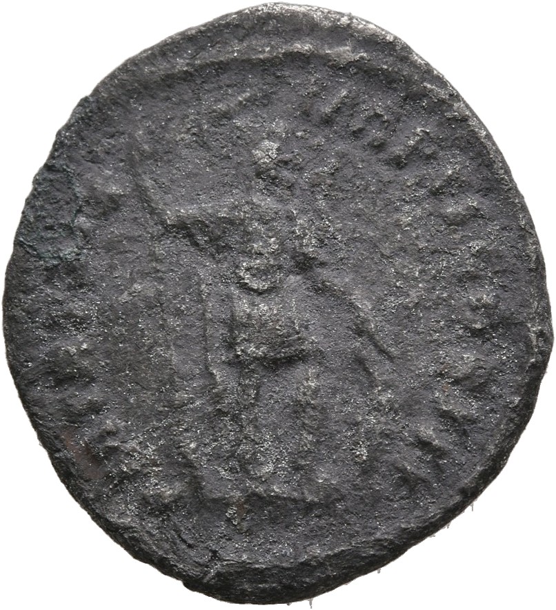 RIC III Marcus Aurelius 124 Marcus Aurelius reverse, Mars, helmeted, in military dress, standing right, holding inverted v...