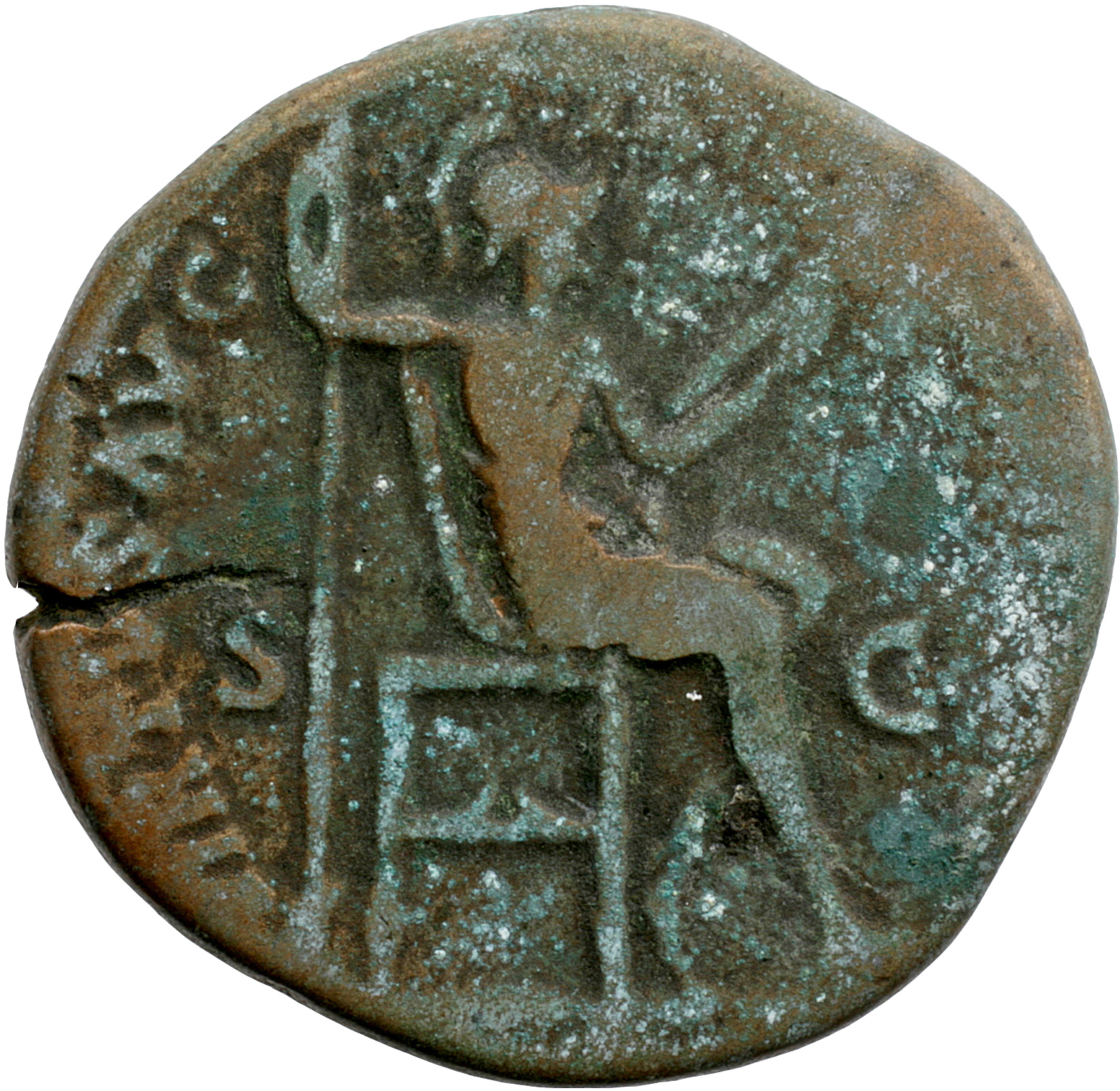RIC III Marcus Aurelius 1249 Marcus Aurelius reverse, Virtus, seated right, holding spear and parazonium
