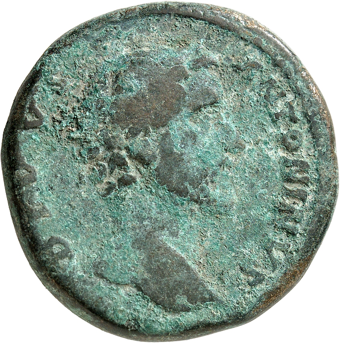 RIC III Marcus Aurelius 1266 Marcus Aurelius obverse, Head of Antoninus Pius, bare, right