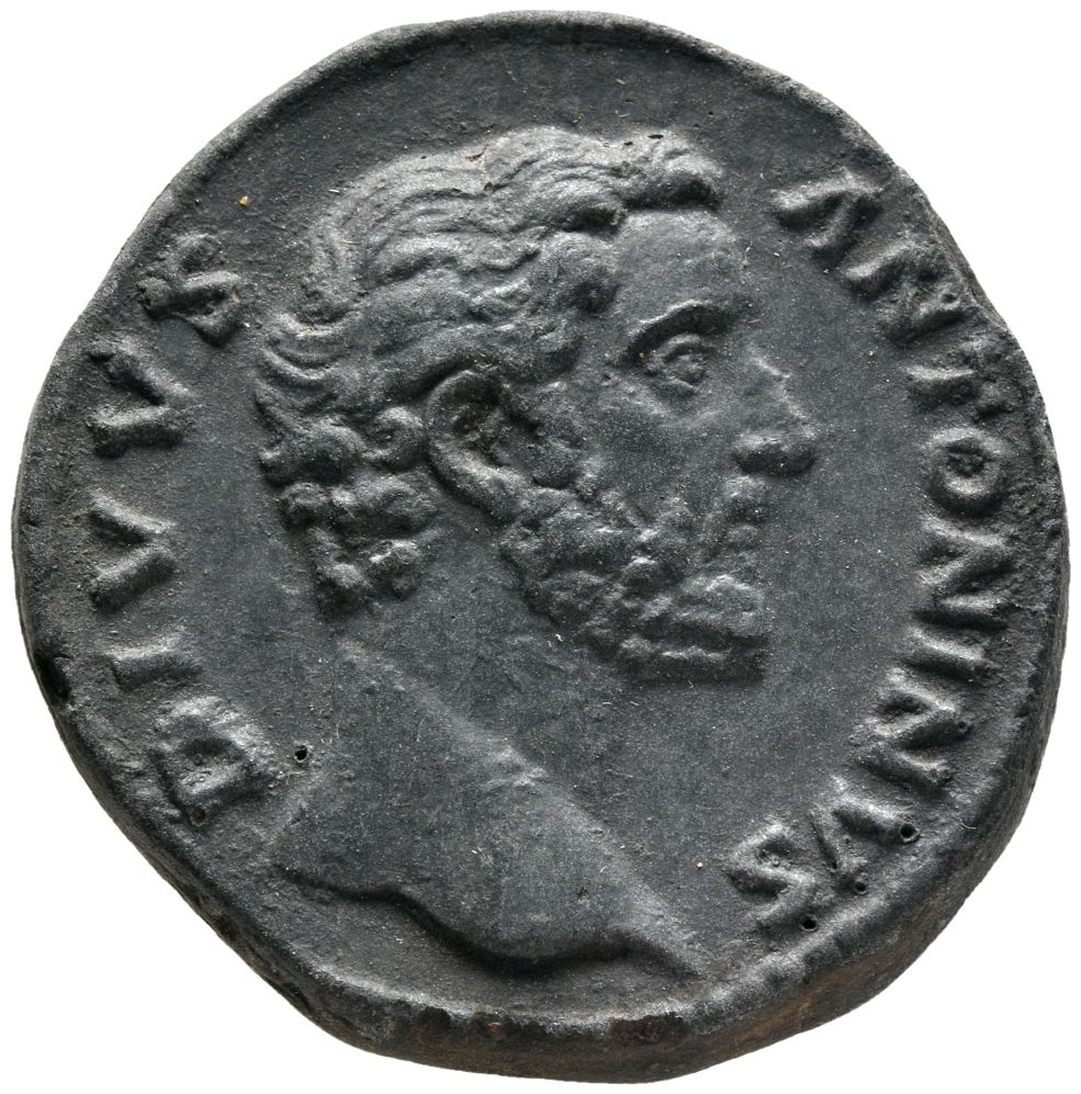 RIC III Marcus Aurelius 1266 Marcus Aurelius obverse, Head of Antoninus Pius, bare, right