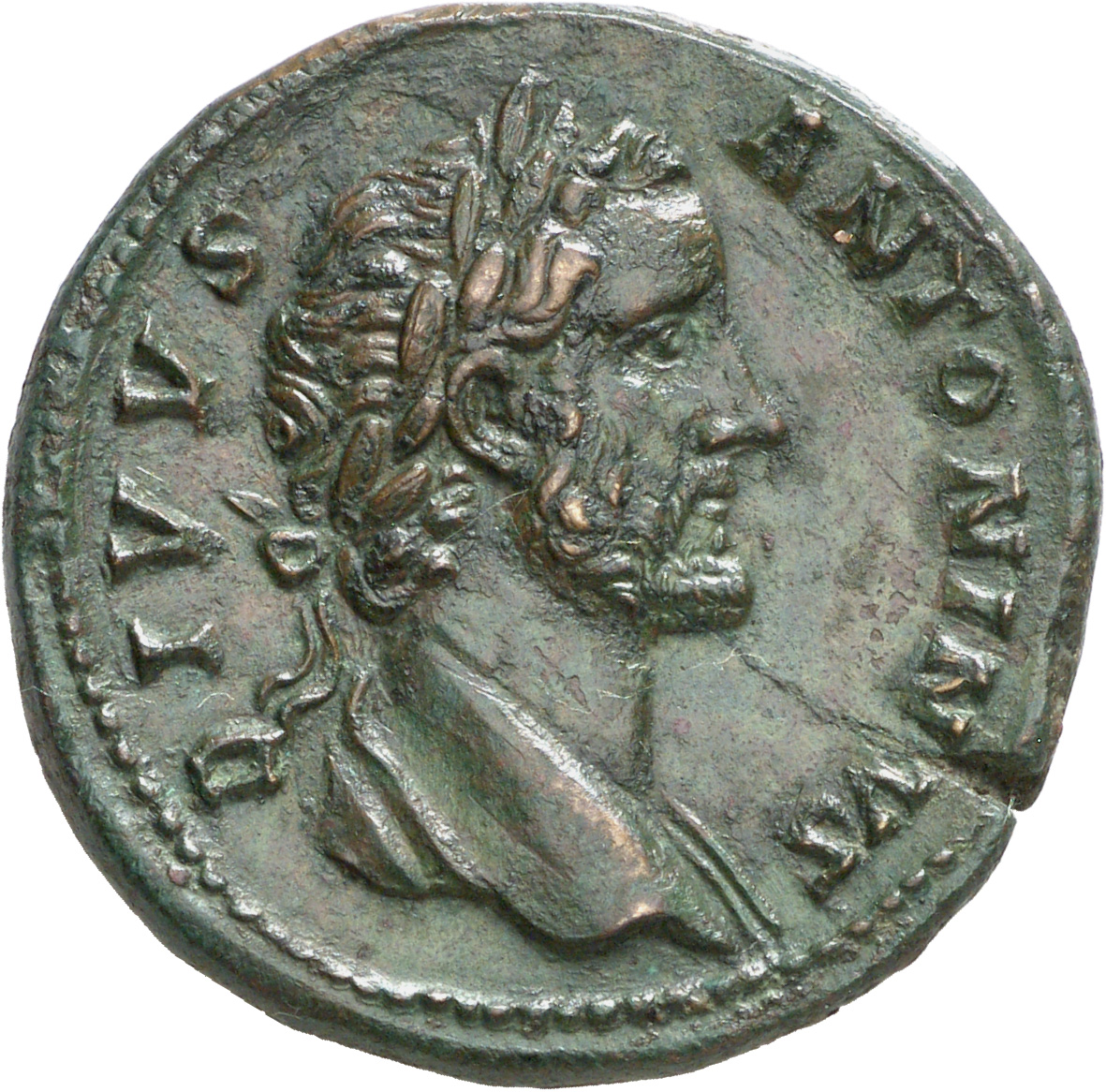 RIC III Marcus Aurelius 1268 Marcus Aurelius obverse, Head of Antoninus Pius, laureate, right