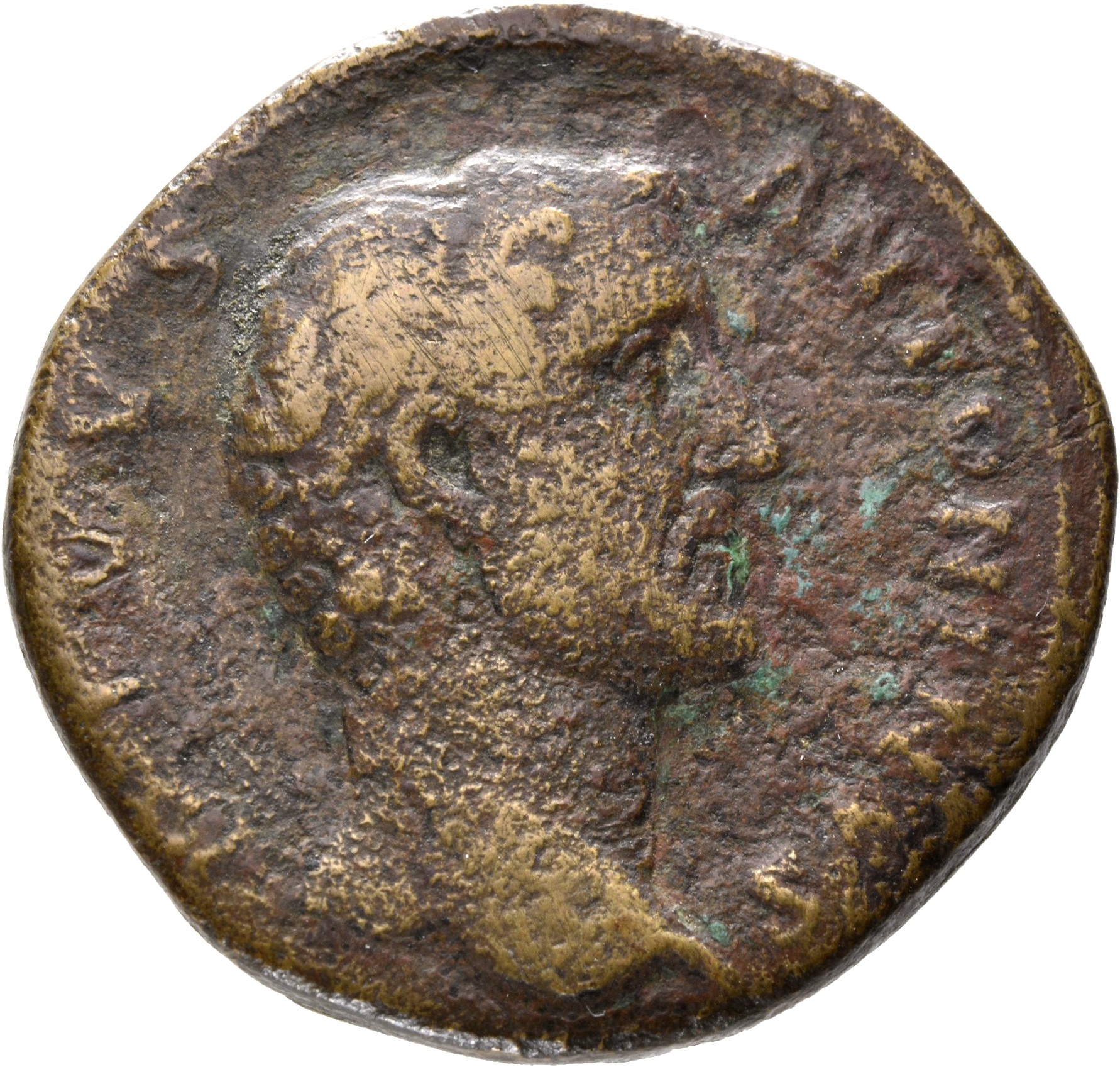 RIC III Marcus Aurelius 1269 Marcus Aurelius obverse, Head of Antoninus Pius, bare, right