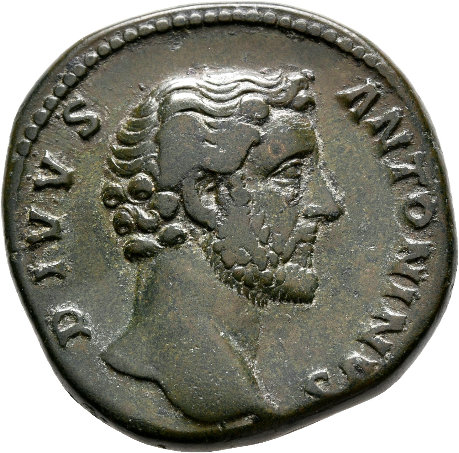 RIC III Marcus Aurelius 1269 Marcus Aurelius obverse, Head of Antoninus Pius, bare, right
