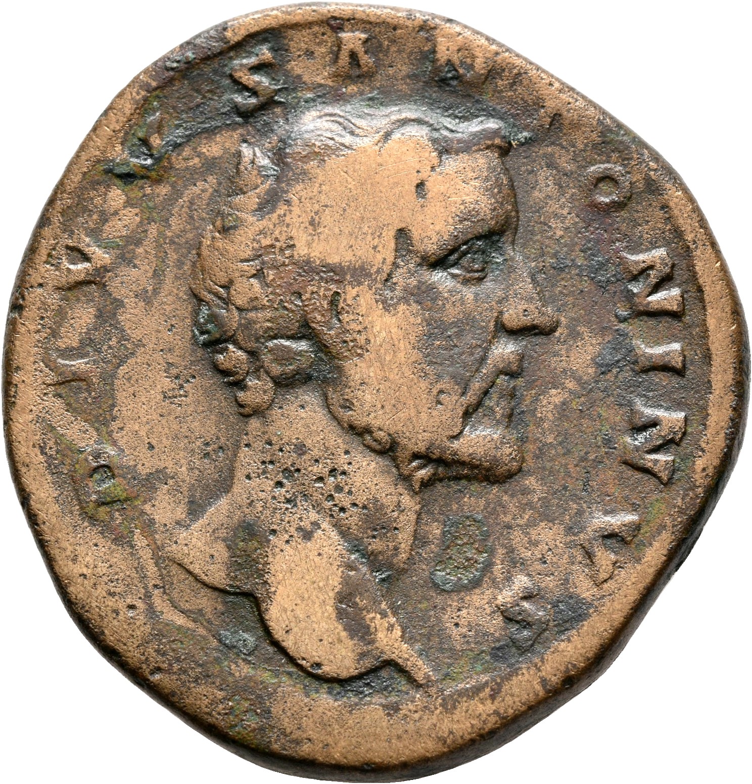 RIC III Marcus Aurelius 1272 Marcus Aurelius obverse, Head of Antoninus Pius, bare, right