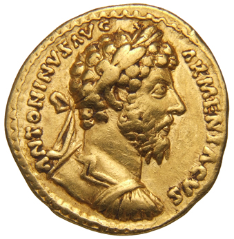 RIC III Marcus Aurelius 128 Marcus Aurelius obverse, Bust of Marcus Aurelius, laureate, cuirassed, right
