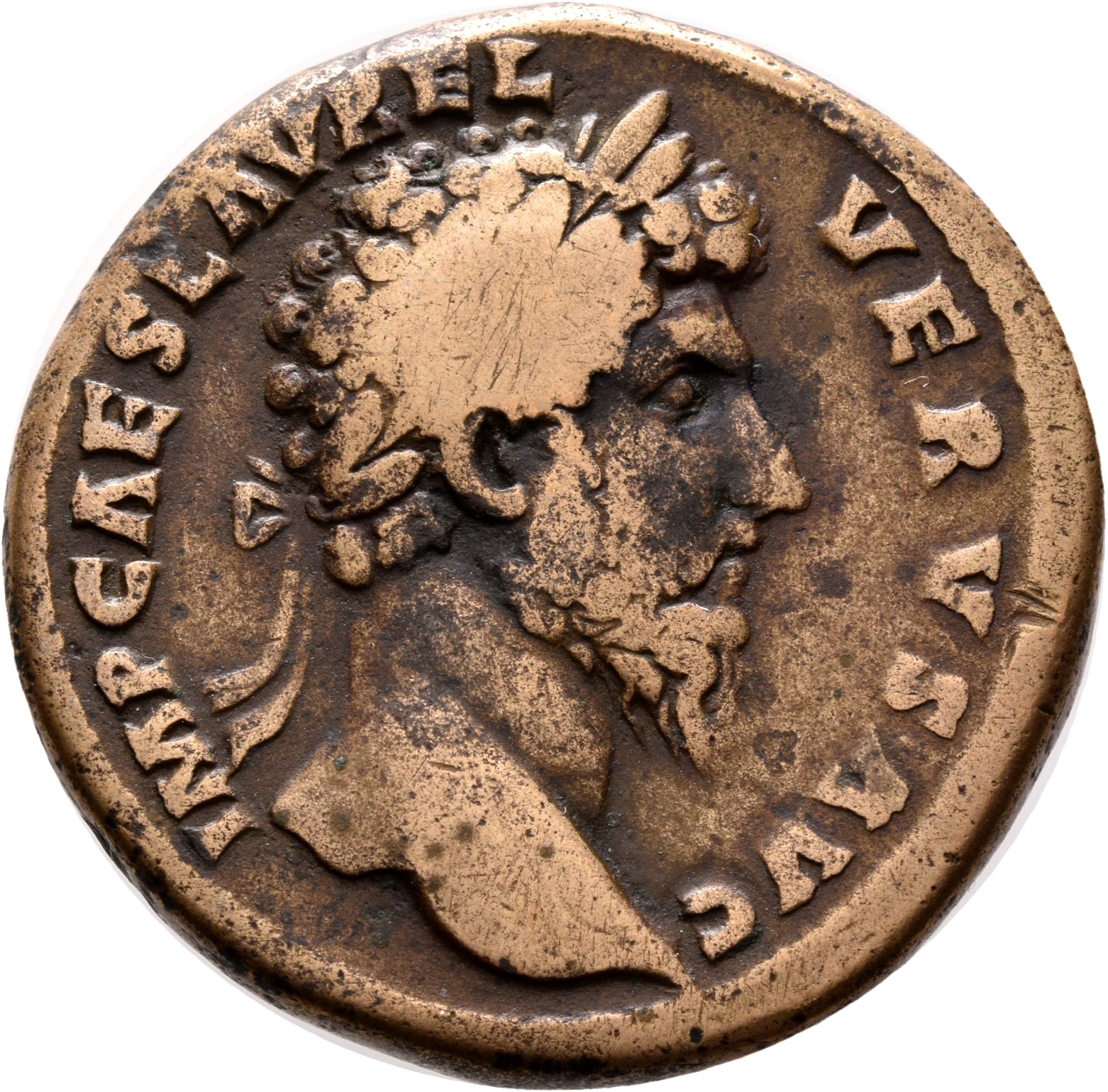 RIC III Marcus Aurelius 1284 Marcus Aurelius obverse, Head of Lucius Verus, laureate, right