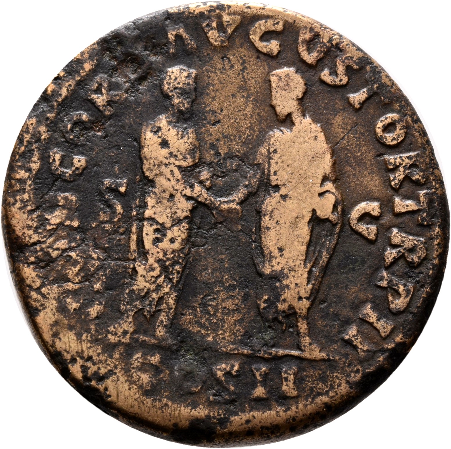 RIC III Marcus Aurelius 1284 Marcus Aurelius reverse, Marcus Aurelius and Lucius Verus, togate, standing right and left, c...