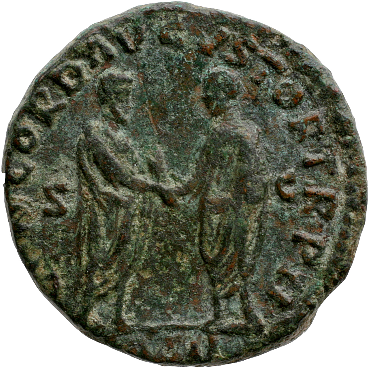 RIC III Marcus Aurelius 1314 Marcus Aurelius reverse, Marcus Aurelius and Lucius Verus, togate, standing left and right, f...