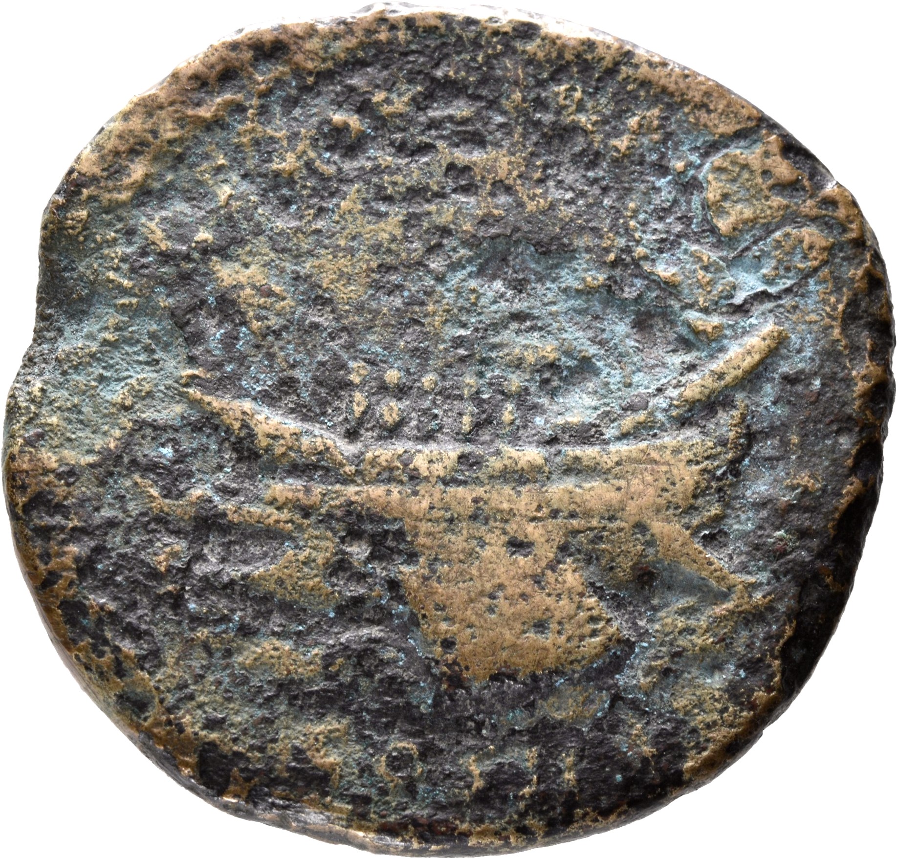 RIC III Marcus Aurelius 1328 Marcus Aurelius reverse, Galley with pilot and rowers, sitting left; at helm, two standards a...