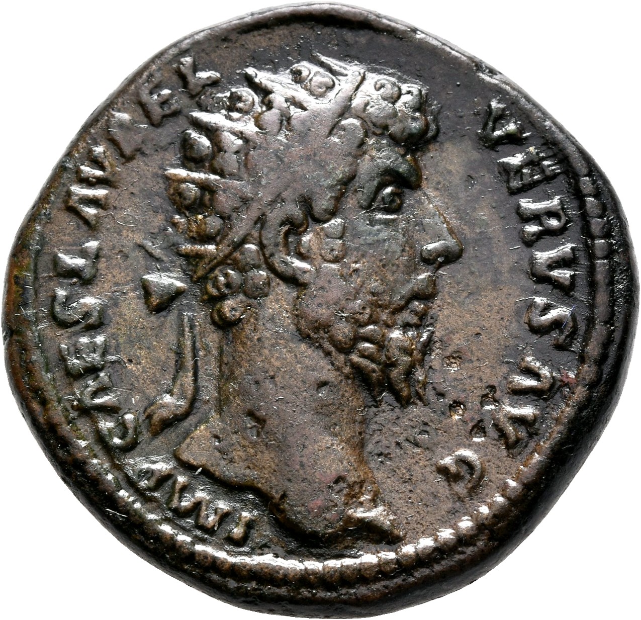 RIC III Marcus Aurelius 1329 Marcus Aurelius obverse, Head of Lucius Verus, radiate, right