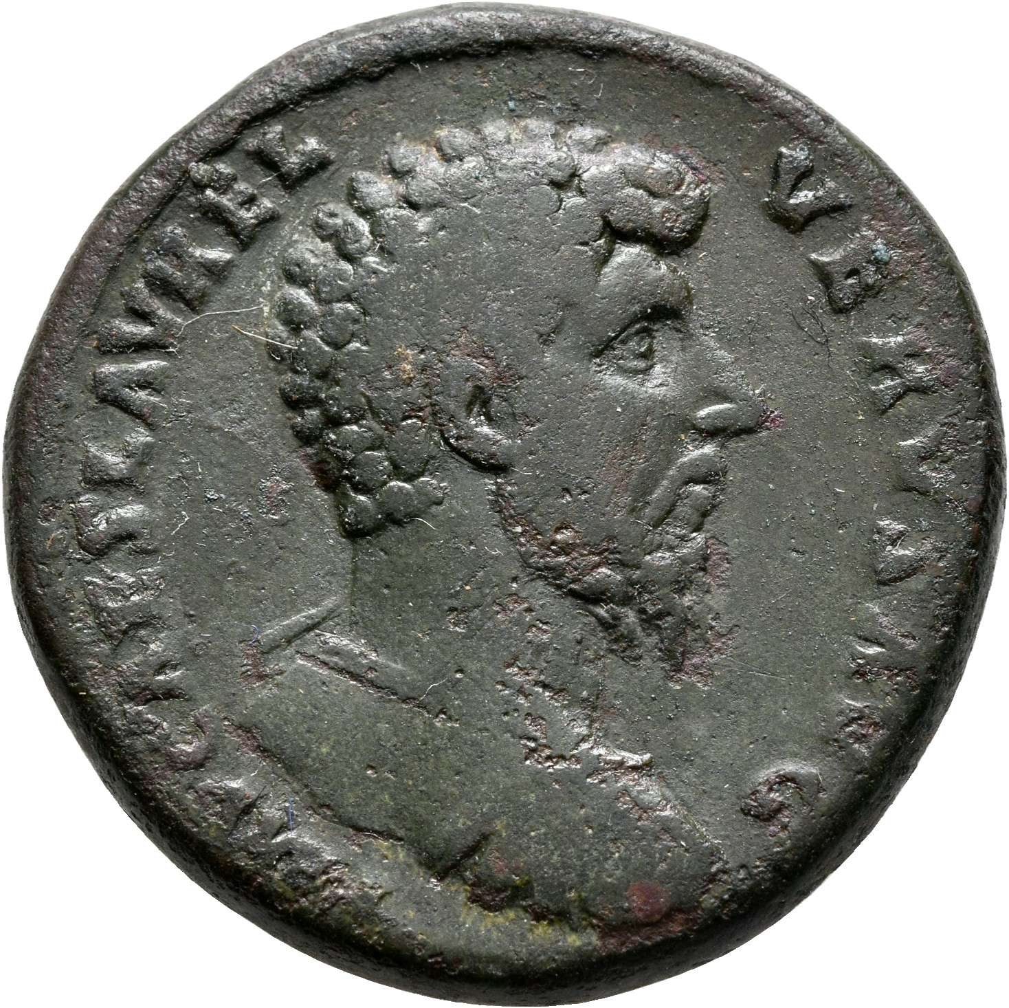 RIC III Marcus Aurelius 1342 Marcus Aurelius obverse, Bust of Lucius Verus, bare-headed, draped, cuirassed, right