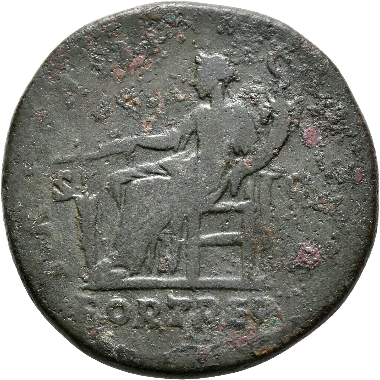RIC III Marcus Aurelius 1342 Marcus Aurelius reverse, Fortuna, draped, seated left on low seat, holding rudder set on glob...
