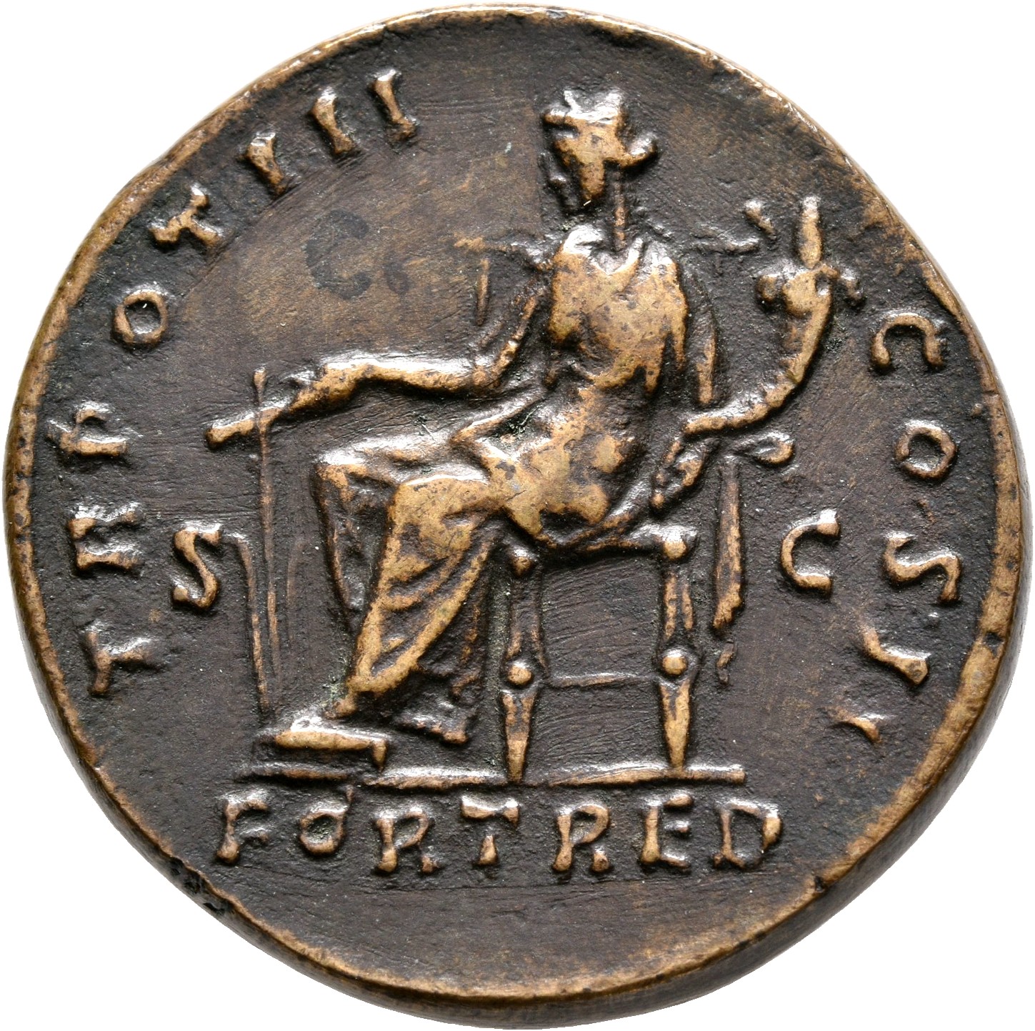 RIC III Marcus Aurelius 1345 Marcus Aurelius reverse, Fortuna, draped, seated left on low seat, holding rudder set on glob...