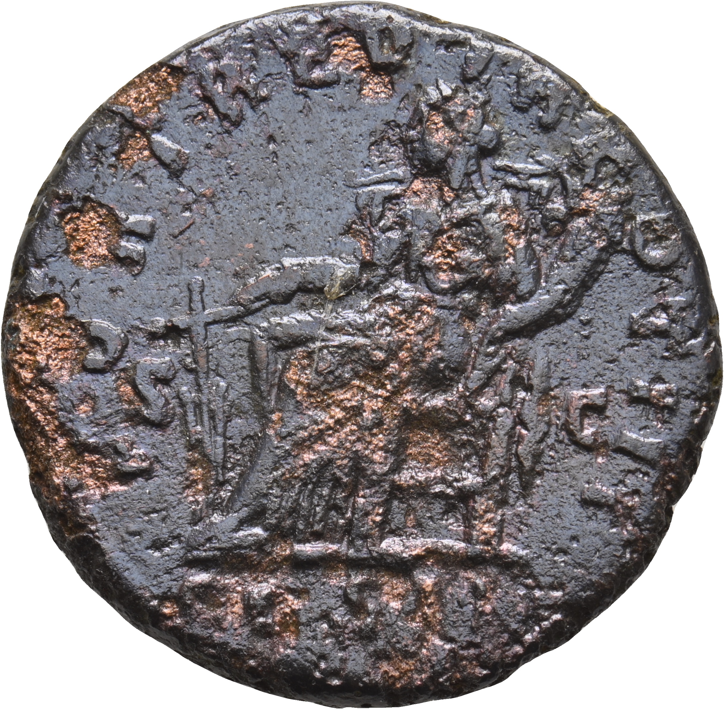RIC III Marcus Aurelius 1351 Marcus Aurelius reverse, Fortuna, draped, seated left on low seat, holding rudder set on glob...