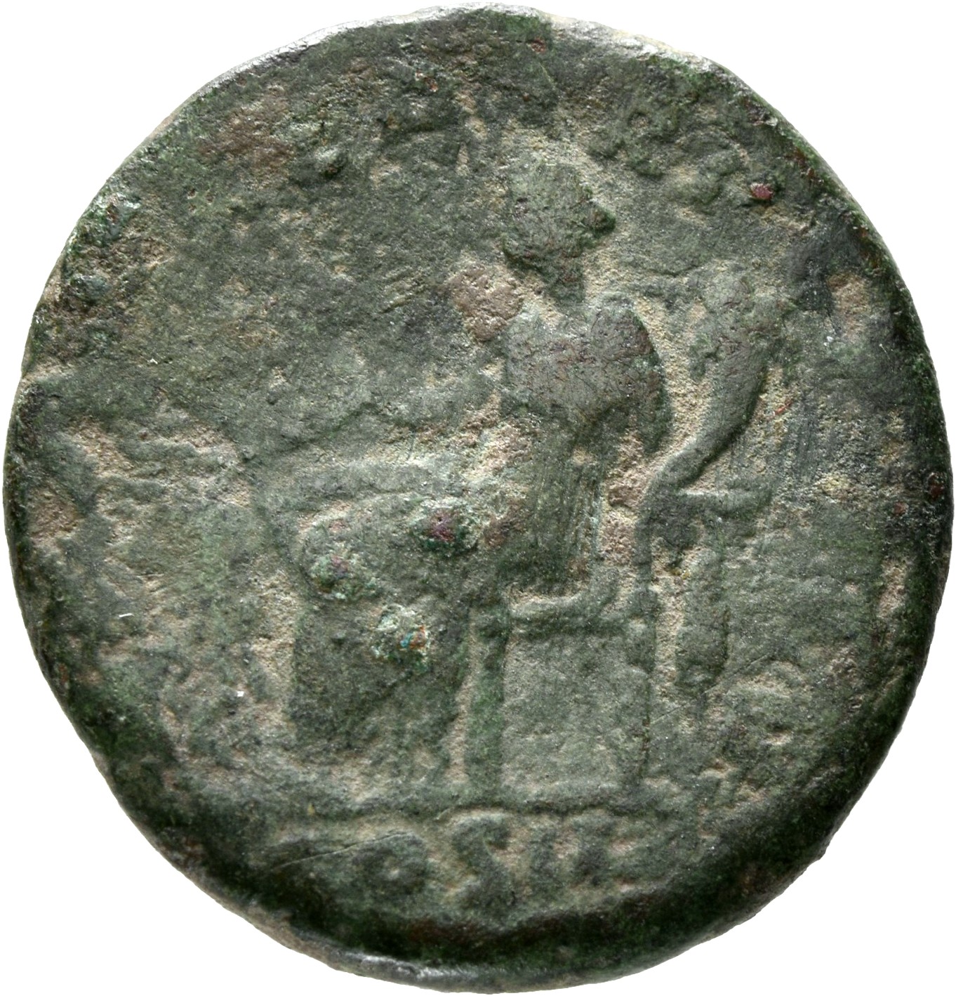 RIC III Marcus Aurelius 1352 Marcus Aurelius reverse, Fortuna, draped, seated left on low seat, holding rudder set on glob...
