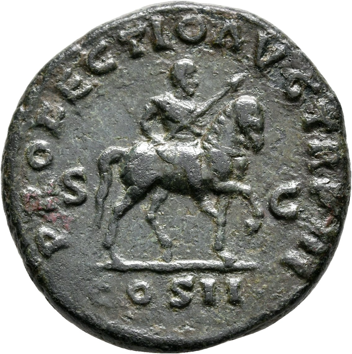 RIC III Marcus Aurelius 1357 Marcus Aurelius reverse, Lucius Verus, in military dress, on horse prancing right, holding tr...