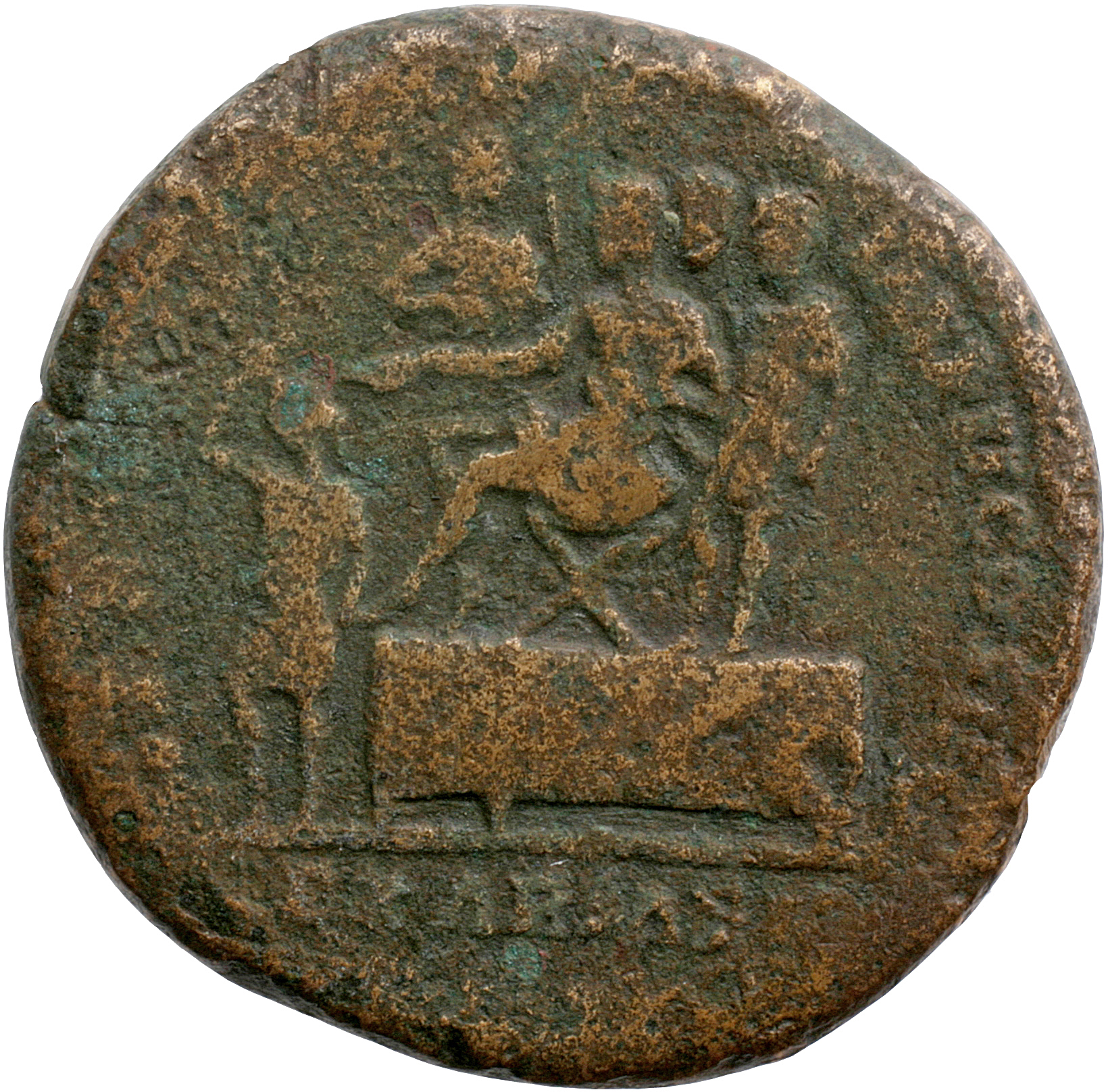 RIC III Marcus Aurelius 1371 Marcus Aurelius reverse, Lucius Verus, in military dress, seated left on curule chair, set on...