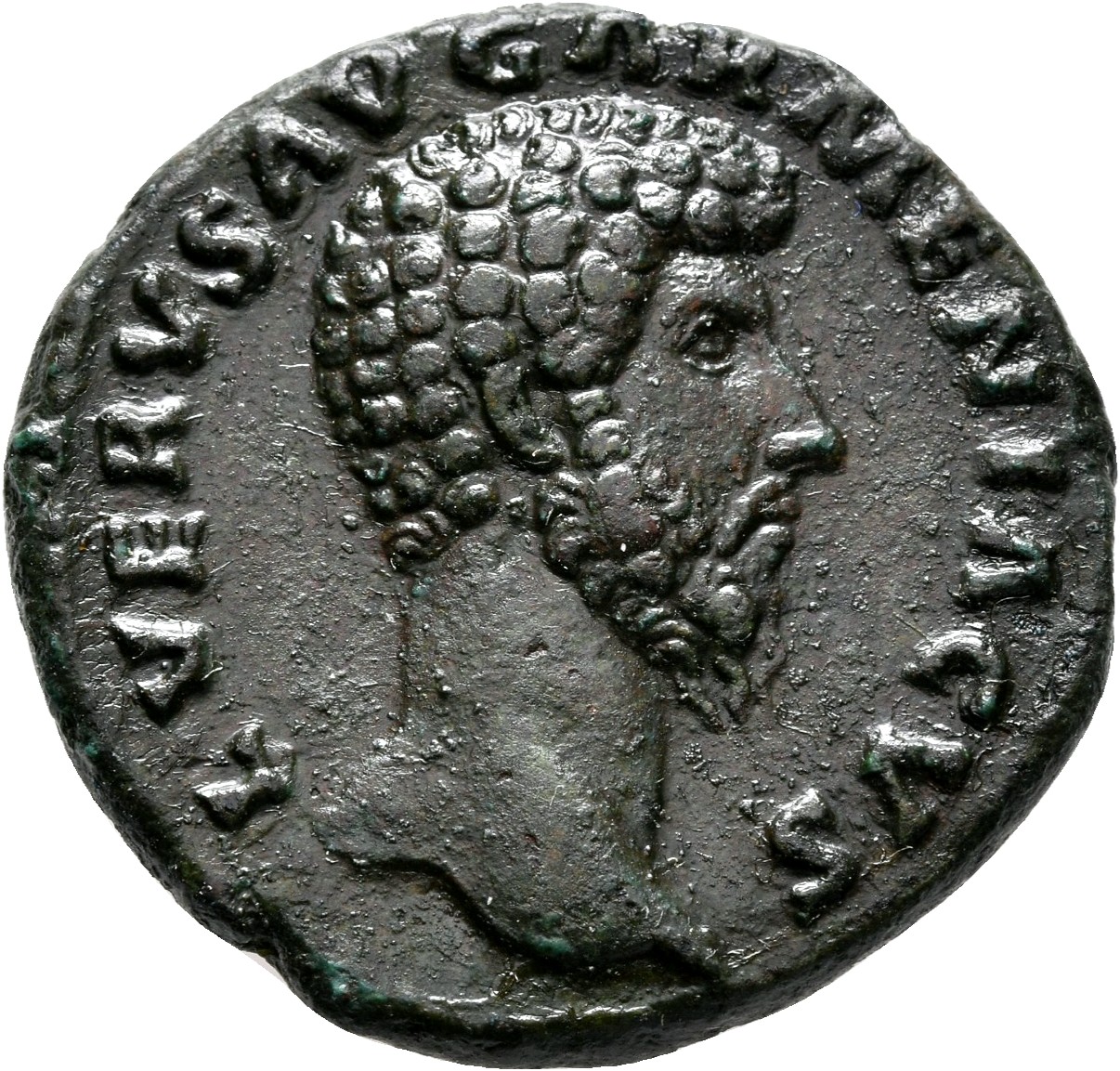 RIC III Marcus Aurelius 1377 Marcus Aurelius obverse, Head of Lucius Verus, bare, right