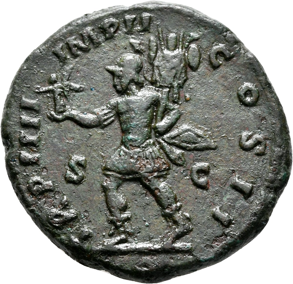 RIC III Marcus Aurelius 1377 Marcus Aurelius reverse, Mars, helmeted, advancing left, holding Victory in extended right ha...