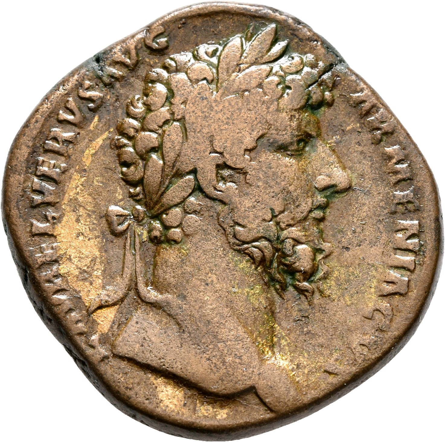 RIC III Marcus Aurelius 1397 Marcus Aurelius obverse, Head of Lucius Verus, laureate, right